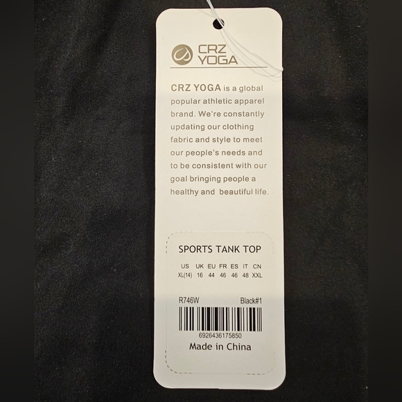 CRZ YOGA Scoop Neck Spaghetti Strap Padded Slim Camisole Tank, Black, Sz XL - Picture 6 of 7